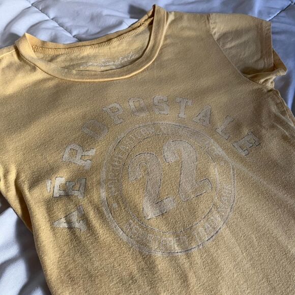 Vintage Y2K Butter Yellow Short Sleeves Form Fitting Graphic Tee Aeropostale XS - Picture 5 of 6